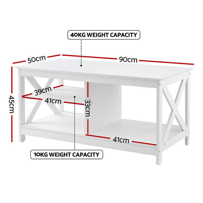 Artiss Coffee Table Storage Shelf White FUR-S-COF10-WH