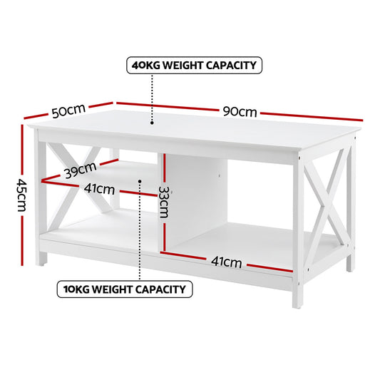 Artiss Coffee Table Storage Shelf White FUR-S-COF10-WH
