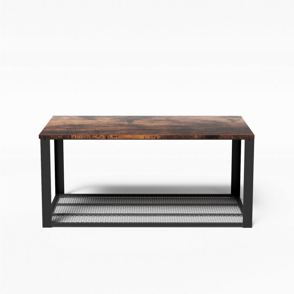 Artiss Coffee Table 2-Tier Rustic Brown 104CM FUR-S-COF11-WAL