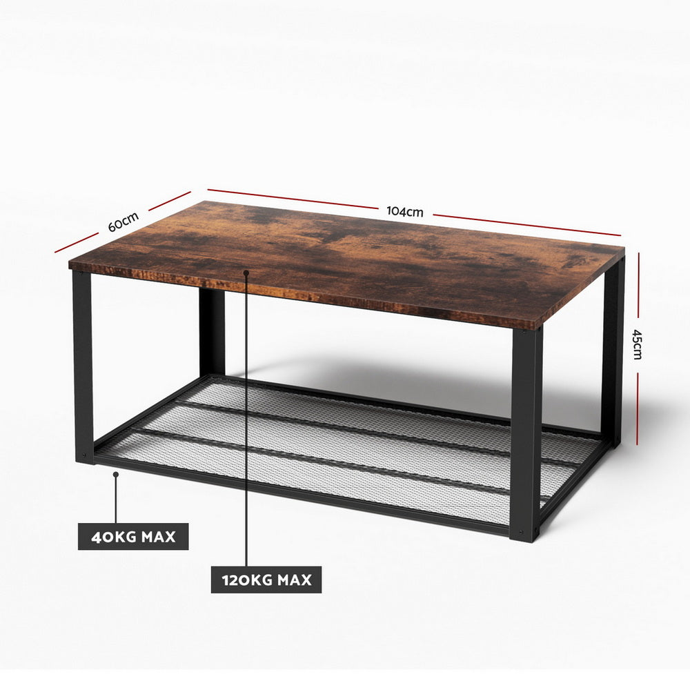 Artiss Coffee Table 2-Tier Rustic Brown 104CM FUR-S-COF11-WAL