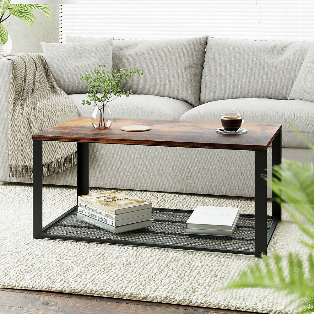 Artiss Coffee Table 2-Tier Rustic Brown 104CM FUR-S-COF11-WAL