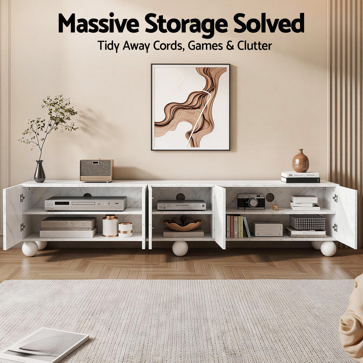 Artiss TV Unit Entertainment Unit Storage Cabinet 200cm White FUR-S-CT08-TV200-WH-ABC