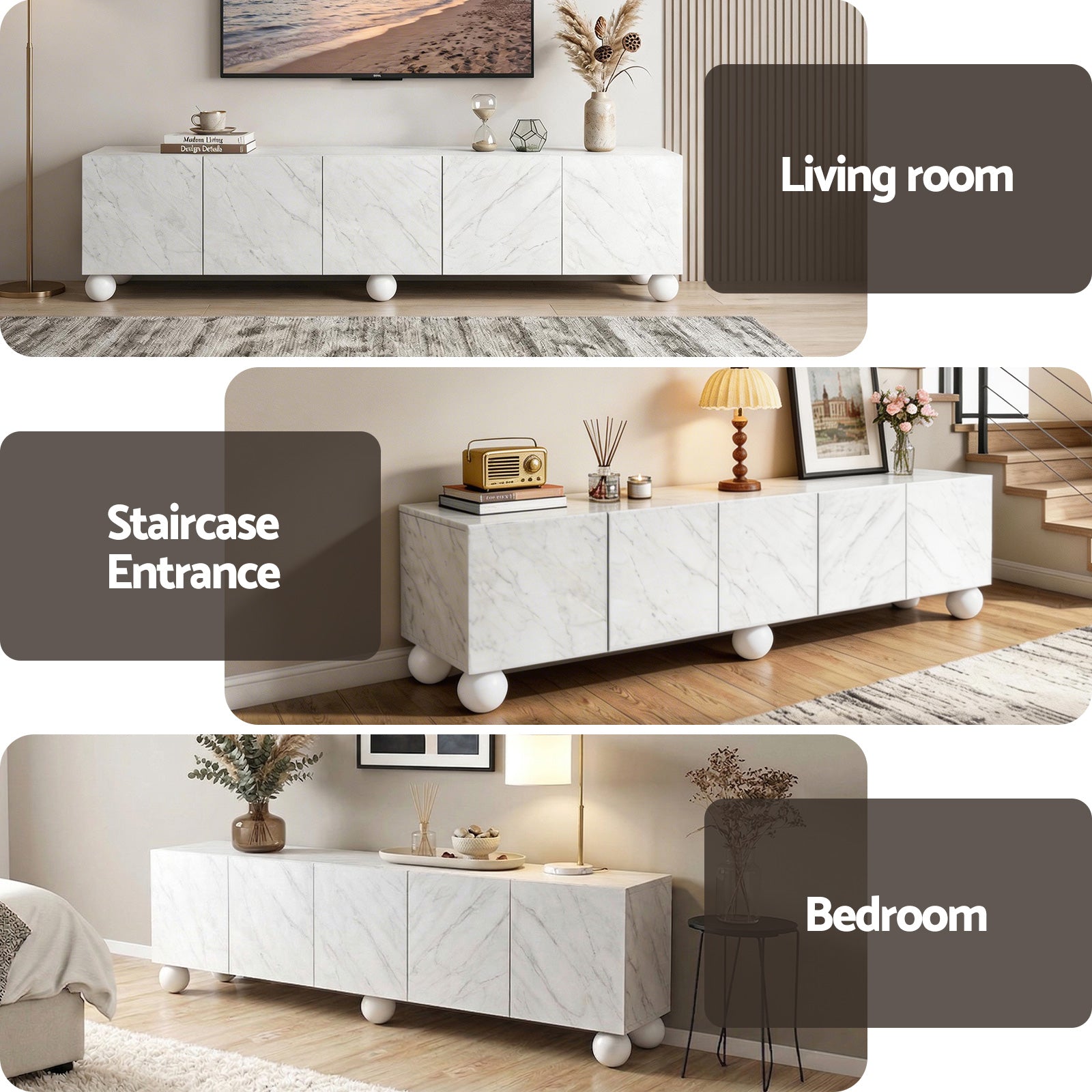 Artiss TV Unit Entertainment Unit Storage Cabinet 200cm White FUR-S-CT08-TV200-WH-ABC