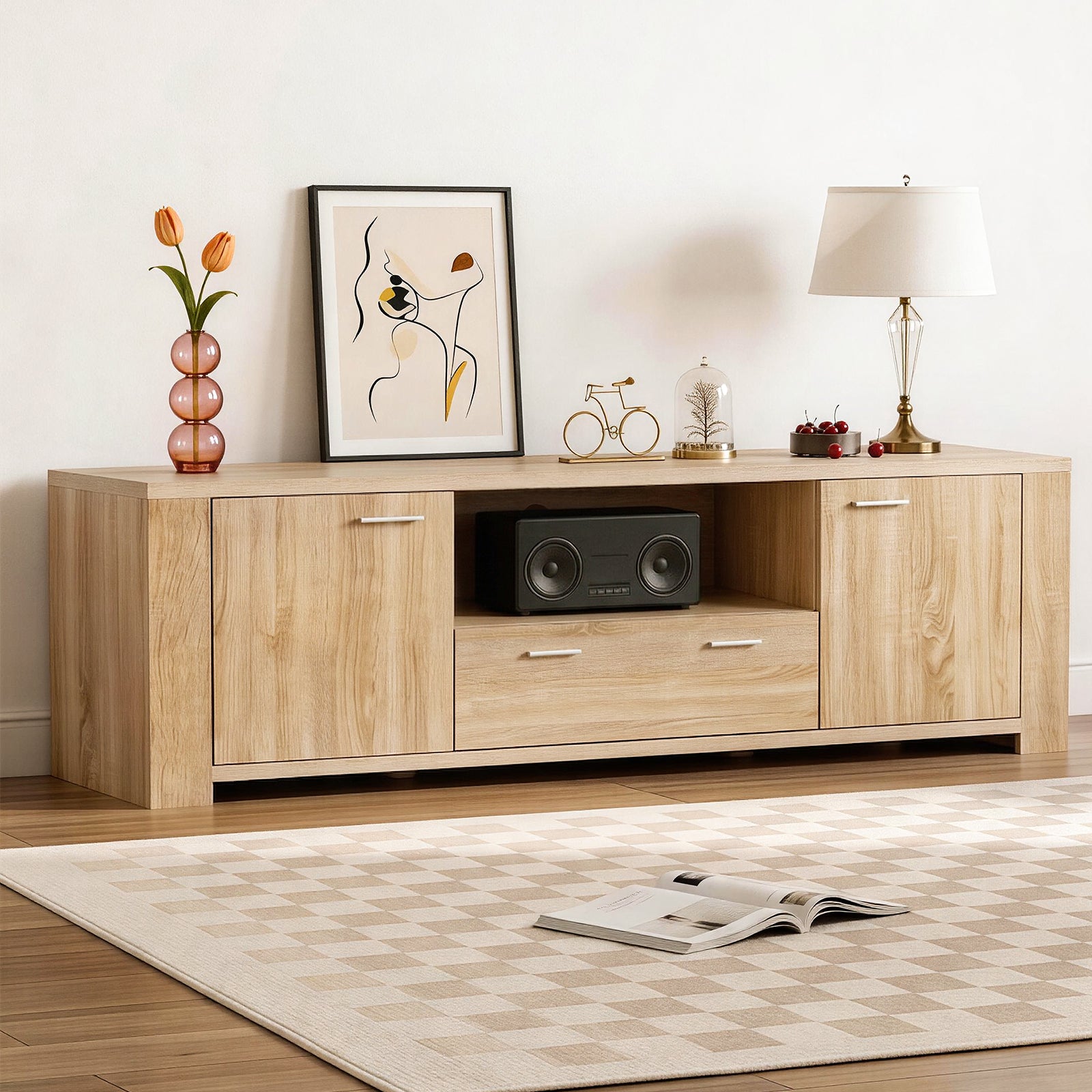 Artiss 180cm TV Unit Entertainment Unit Storage Drawer Cabinet Pine FUR-S-CT09-TV180-WD-AB