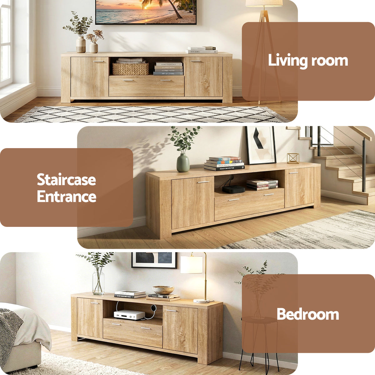 Artiss 180cm TV Unit Entertainment Unit Storage Drawer Cabinet Pine FUR-S-CT09-TV180-WD-AB