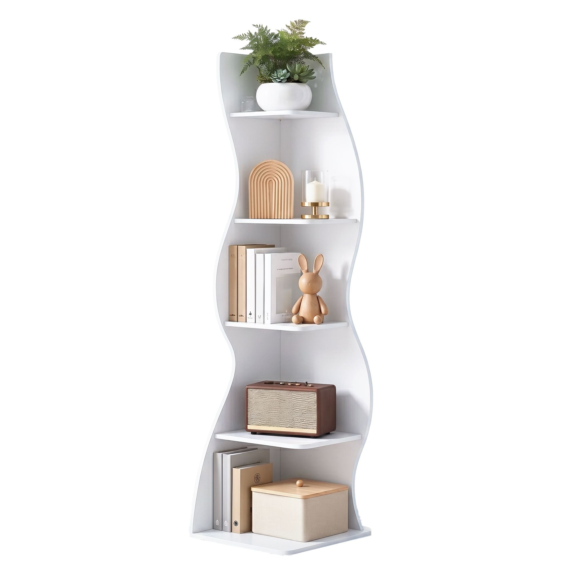 Artiss 5-Tier Bookshelf Corner Shelf S-shaped Storage Rack White FUR-S-DS-5T-WH