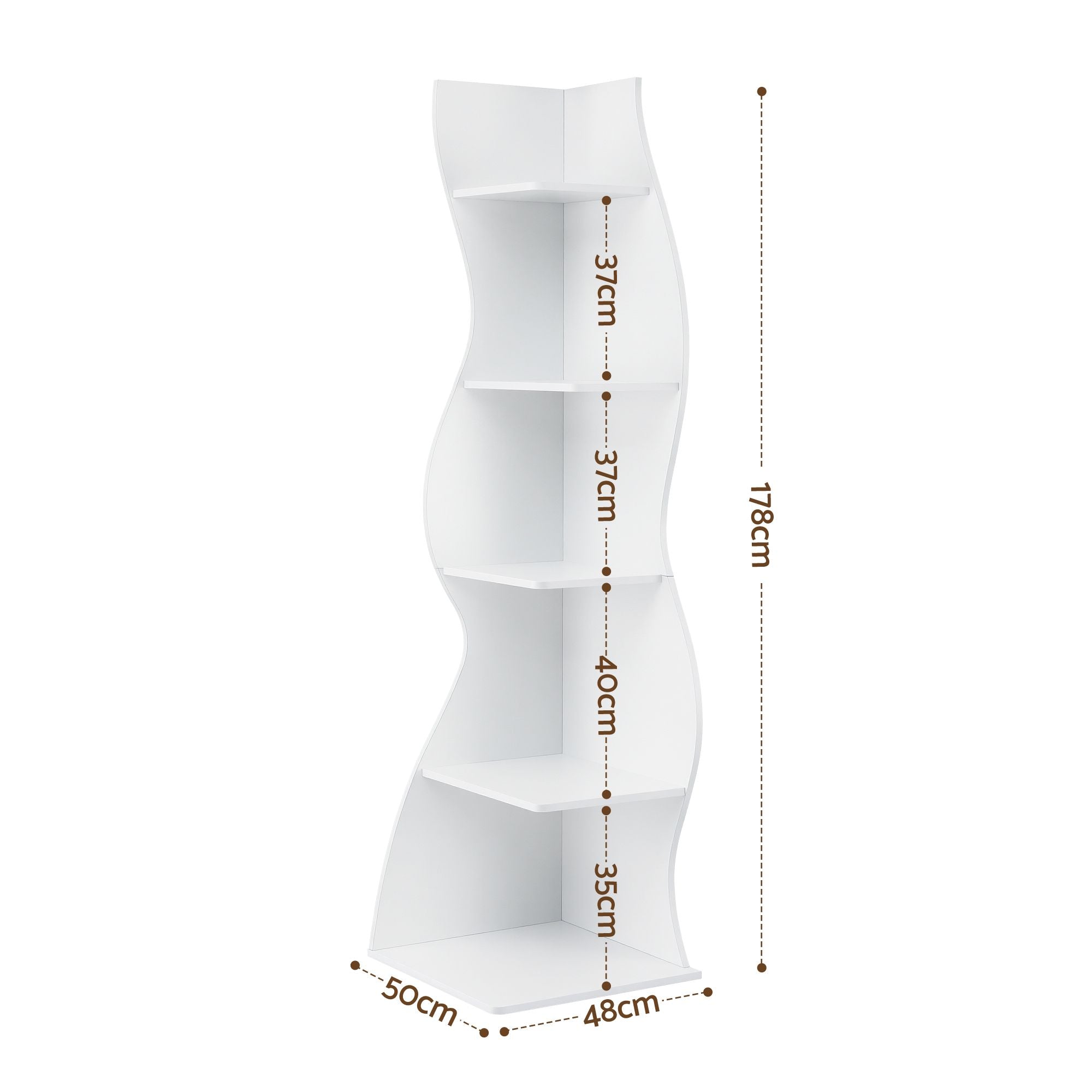 Artiss 5-Tier Bookshelf Corner Shelf S-shaped Storage Rack White FUR-S-DS-5T-WH