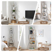 Artiss 5-Tier Bookshelf Corner Shelf S-shaped Storage Rack White FUR-S-DS-5T-WH