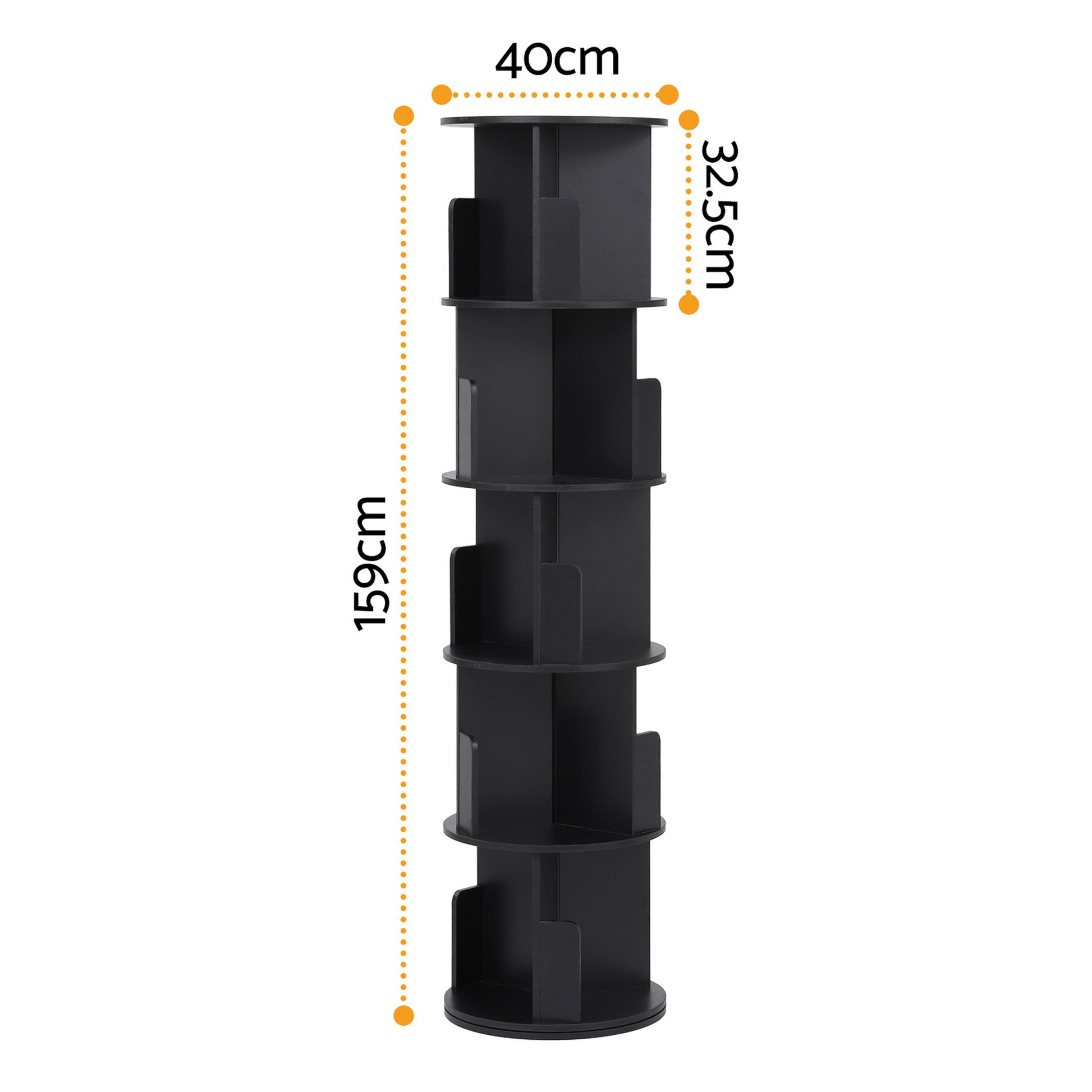 Artiss 5 Tiers Bookshelf Swivel Bookcase Display Shelves Stand Round Black FUR-S-DS-5TR-BK