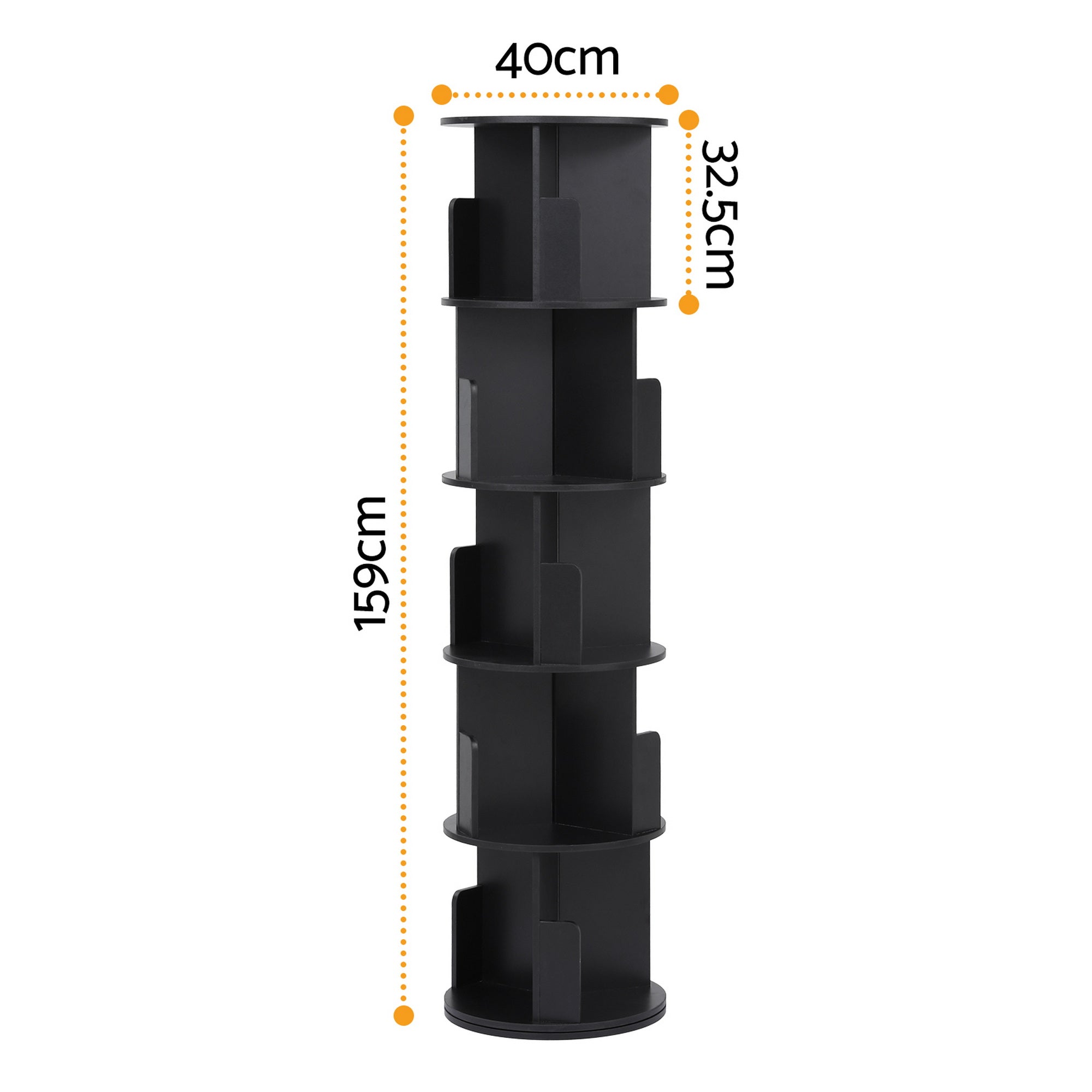 Artiss 5 Tiers Bookshelf Swivel Bookcase Display Shelves Stand Round Black FUR-S-DS-5TR-BK
