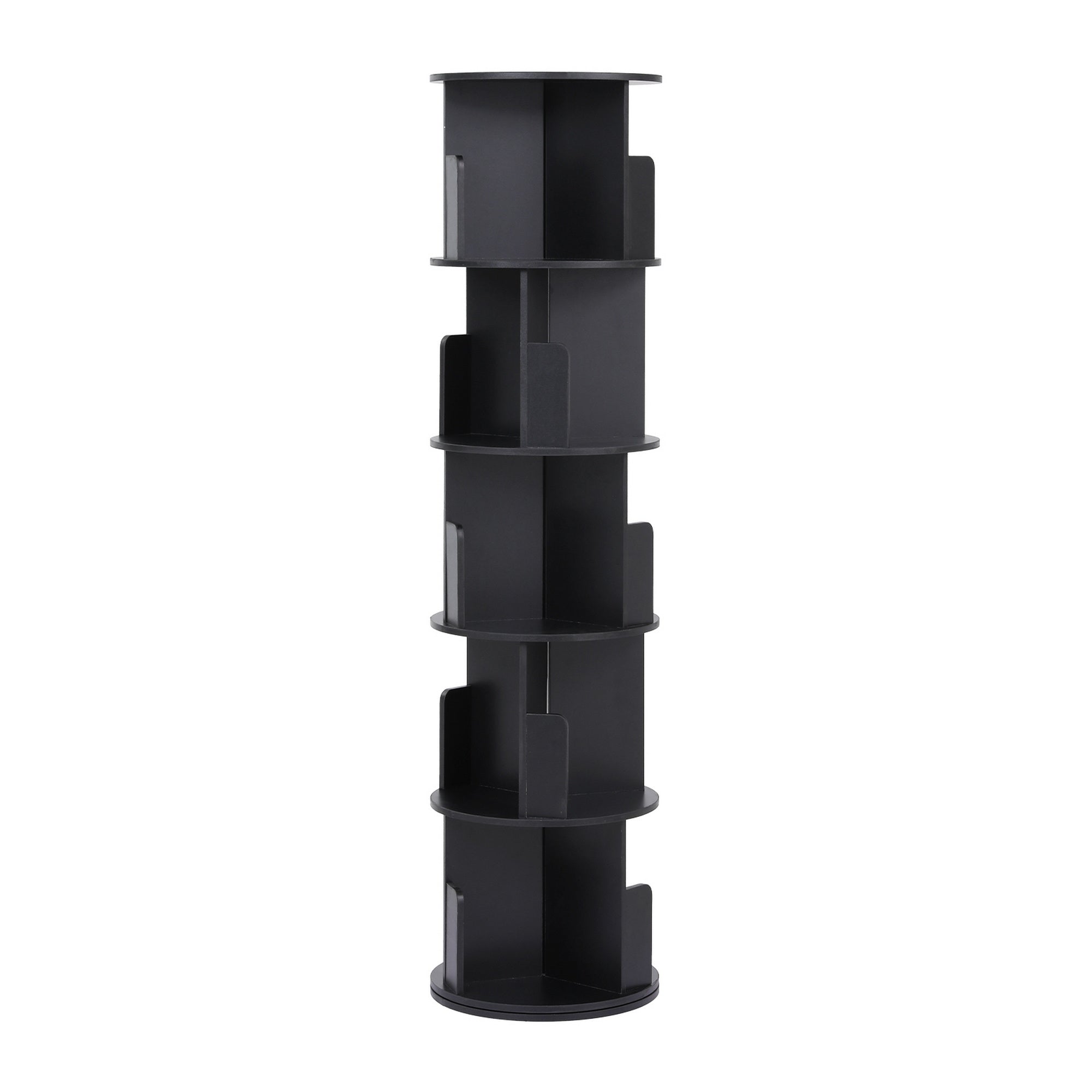 Artiss 5 Tiers Bookshelf Swivel Bookcase Display Shelves Stand Round Black FUR-S-DS-5TR-BK