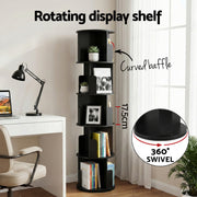Artiss 5 Tiers Bookshelf Swivel Bookcase Display Shelves Stand Round Black FUR-S-DS-5TR-BK