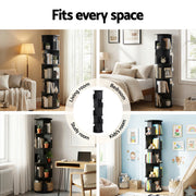 Artiss 5 Tiers Bookshelf Swivel Bookcase Display Shelves Stand Round Black FUR-S-DS-5TR-BK