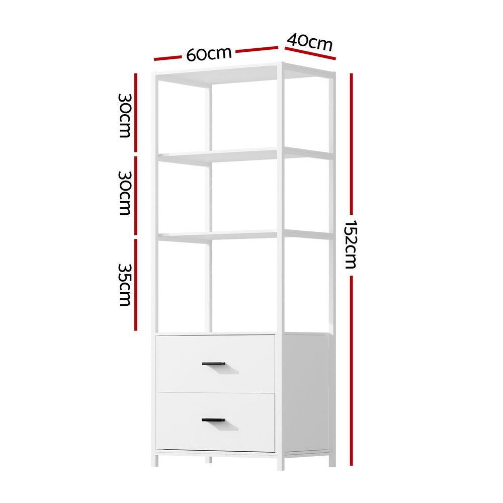 Artiss Bookshelf Display Shelf 2 Drawers 152CM White FUR-S-DSHELF-03-WH