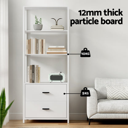 Artiss Bookshelf Display Shelf 2 Drawers 152CM White FUR-S-DSHELF-03-WH