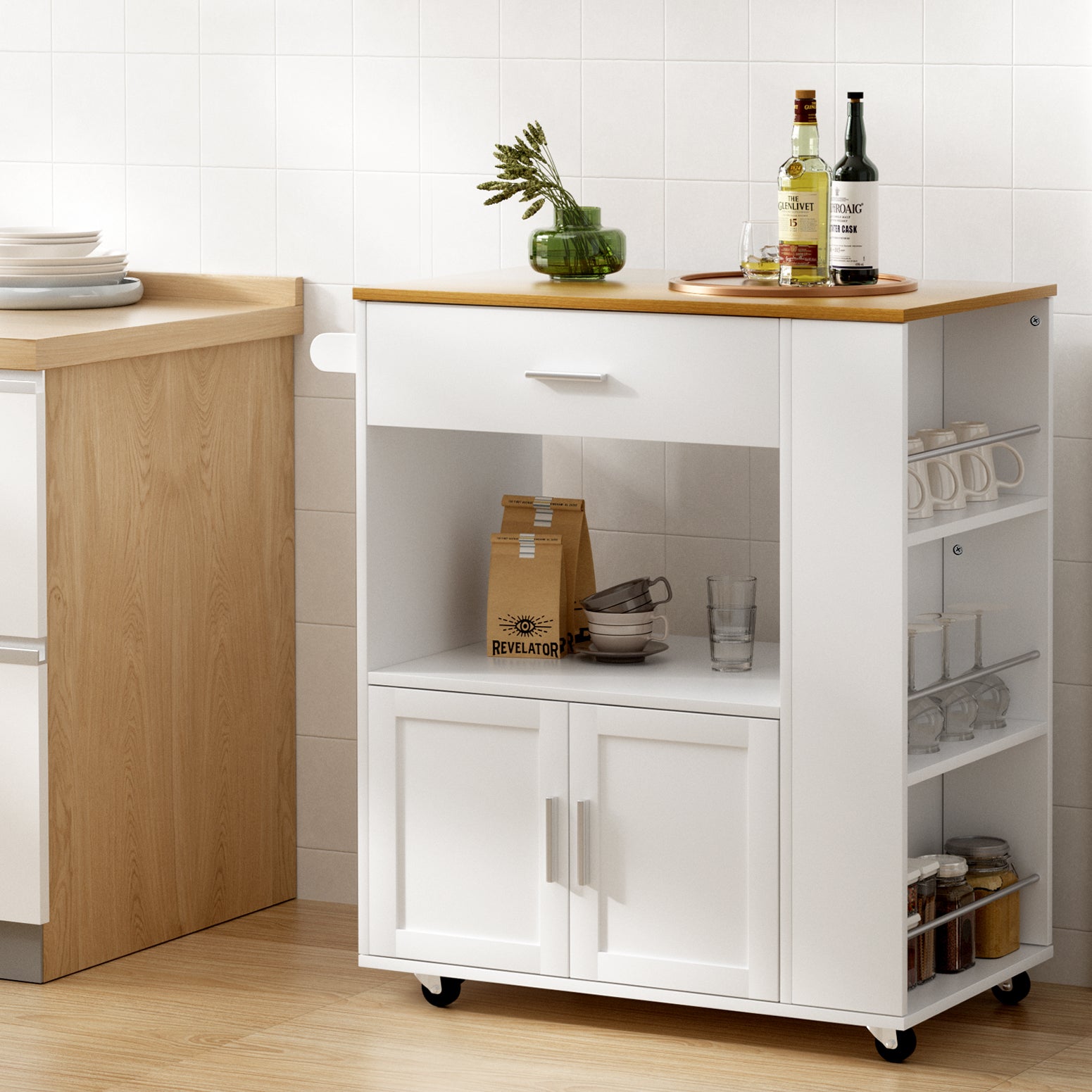 Artiss Kitchen Island Trolley Rolling Serving Cart FUR-S-KI-01-WH-AB