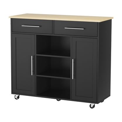 Artiss Kitchen Island Trolley Rolling Serving Cart Storage Drawer Cabinet 100cm Black FUR-S-KI-100-BK-AB
