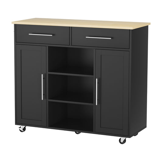 Artiss Kitchen Island Trolley Rolling Serving Cart Storage Drawer Cabinet 100cm Black FUR-S-KI-100-BK-AB