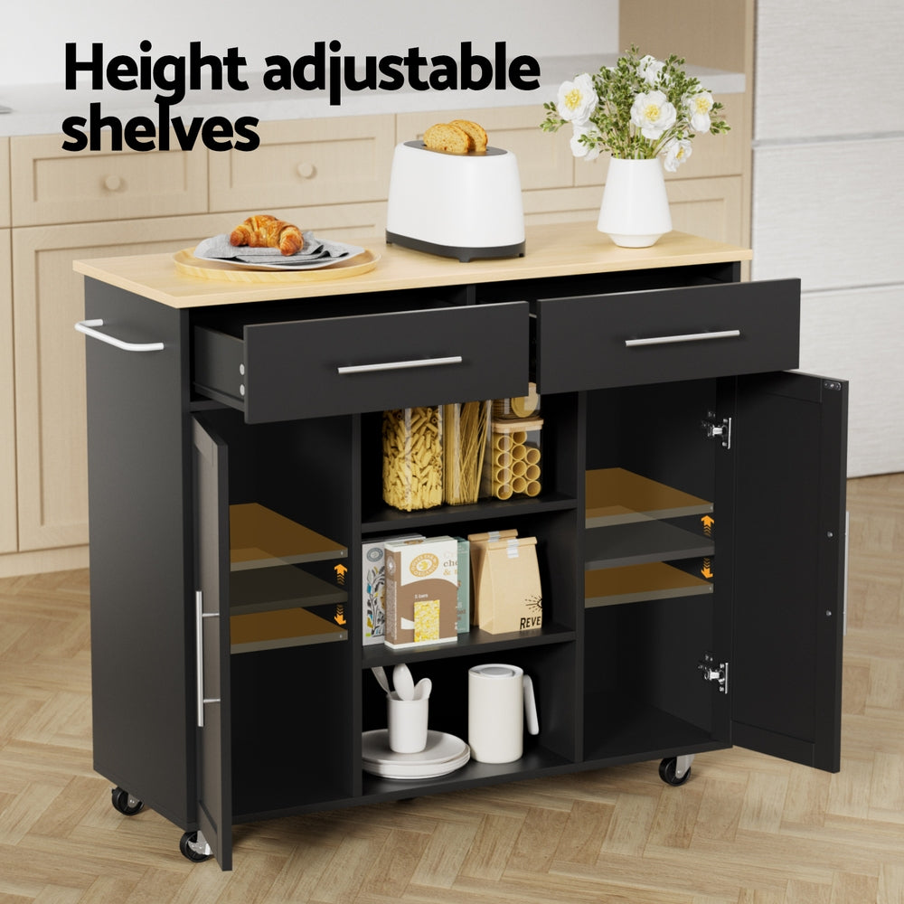 Artiss Kitchen Island Trolley Rolling Serving Cart Storage Drawer Cabinet 100cm Black