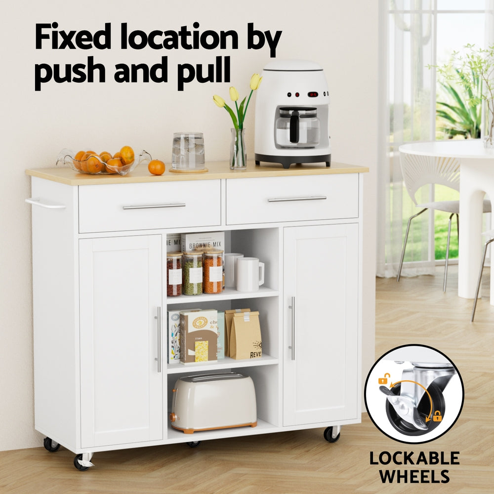 Artiss Kitchen Island Trolley Rolling Serving Cart Storage Drawer Cabinet 100cm White FUR-S-KI-100-WH-AB