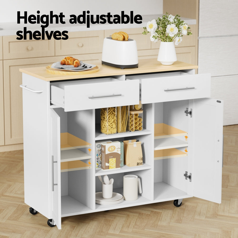 Artiss Kitchen Island Trolley Rolling Serving Cart Storage Drawer Cabinet 100cm White FUR-S-KI-100-WH-AB
