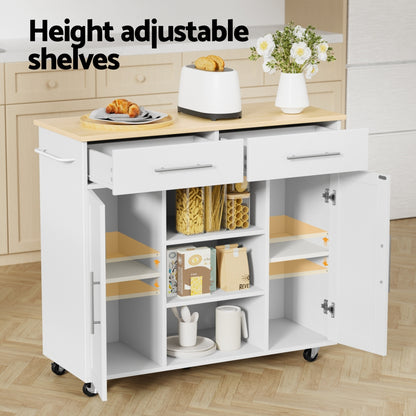Artiss Kitchen Island Trolley Rolling Serving Cart Storage Drawer Cabinet 100cm White FUR-S-KI-100-WH-AB