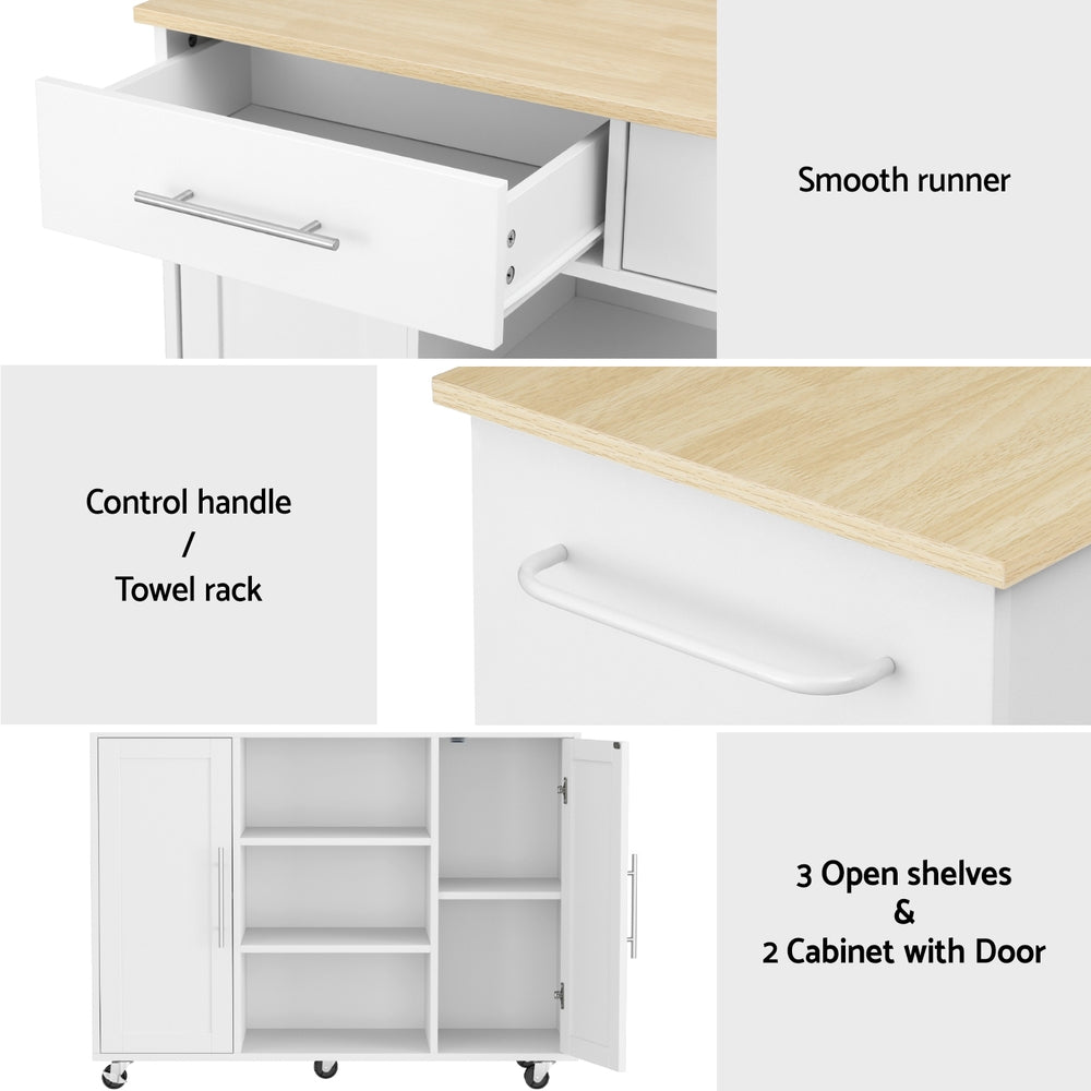 Artiss Kitchen Island Trolley Rolling Serving Cart Storage Drawer Cabinet 100cm White FUR-S-KI-100-WH-AB