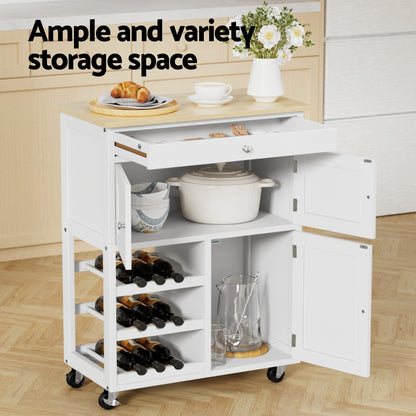 Artiss Kitchen Island Trolley Rolling Serving Cart Storage Cart Drawer Cupboard FUR-S-KI-67-WH