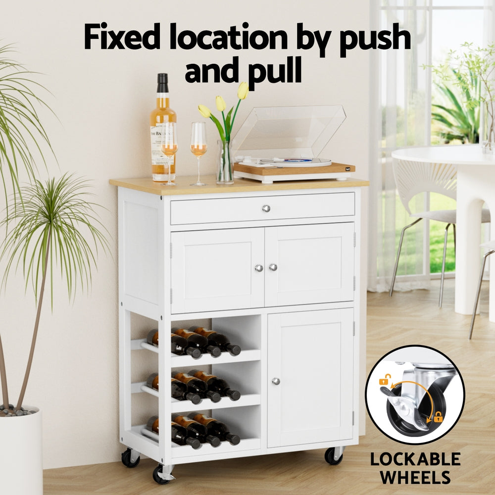 Artiss Kitchen Island Trolley Rolling Serving Cart Storage Cart Drawer Cupboard FUR-S-KI-67-WH