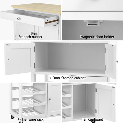 Artiss Kitchen Island Trolley Rolling Serving Cart Storage Cart Drawer Cupboard FUR-S-KI-67-WH