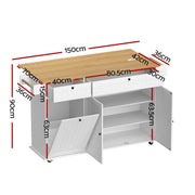 Artiss Kitchen Island Trolley Rolling Serving Cart Storage Drawer Cabinet 150cm White