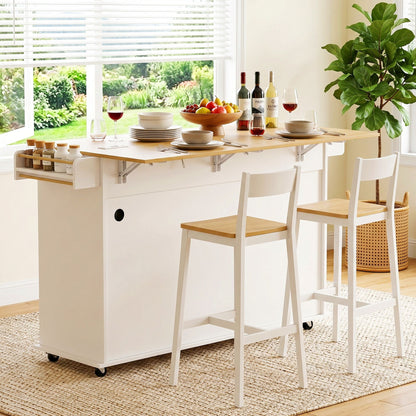 Artiss Kitchen Island Trolley Rolling Serving Cart Storage Drawer Cabinet 150cm White FUR-S-KI-FLD130-WH-AB