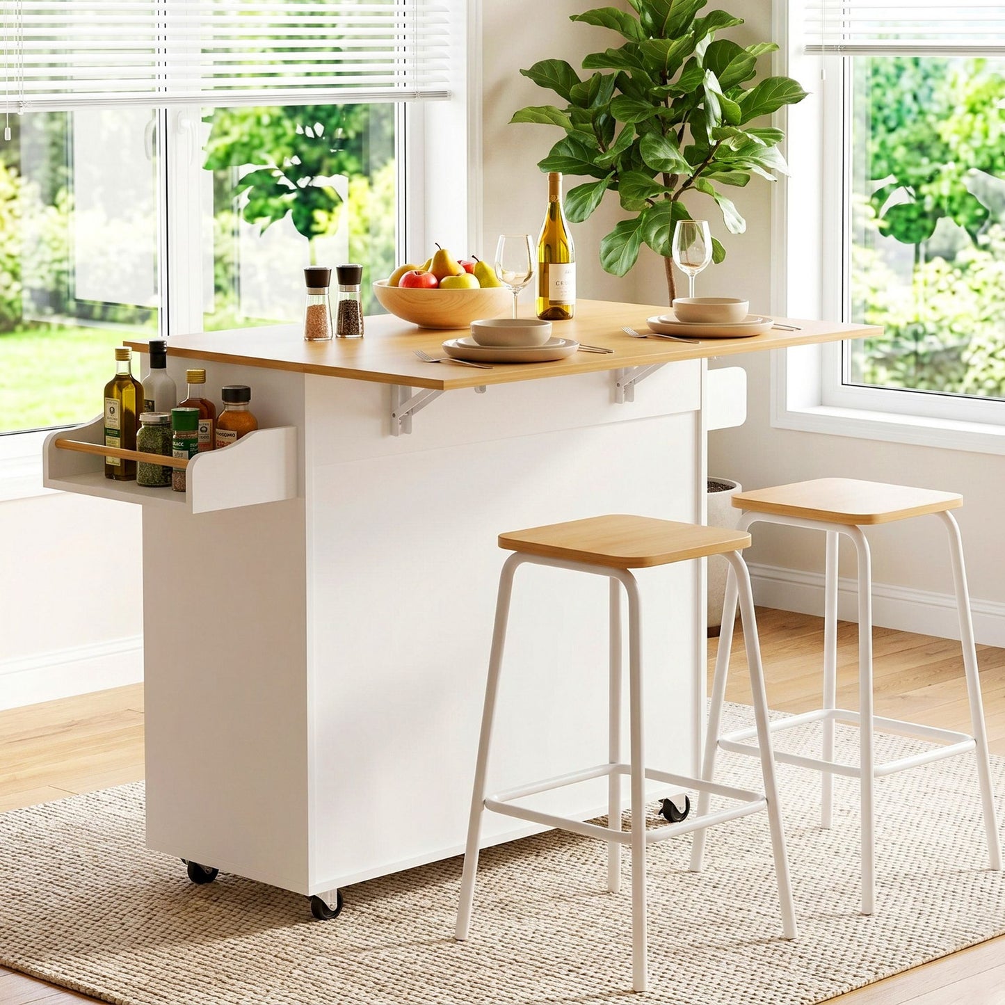 Artiss Kitchen Island Trolley Rolling Serving Cart Storage Drawer Cabinet 90cm White FUR-S-KI-FLD90-WH-AB