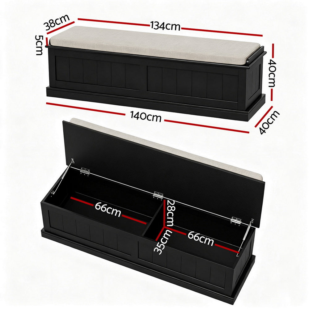 Artiss Storage Ottoman Blanket Box 140cm Fluted Black FUR-S-OTM-RTA-03-PB-BK