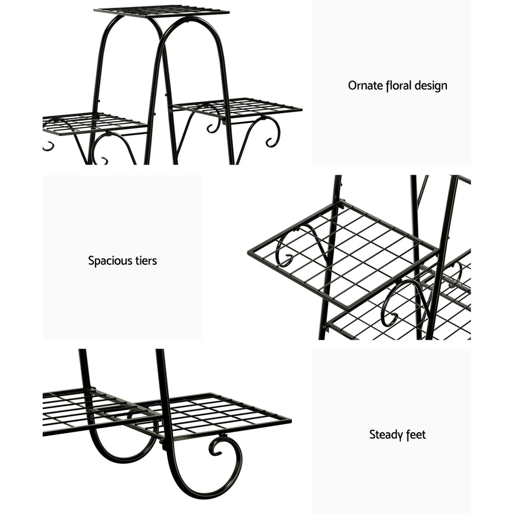 Artiss Plant Stand 9 Tier Metal Flower Pot Shelf Black FUR-S-PSTD-9T-MTL-BK