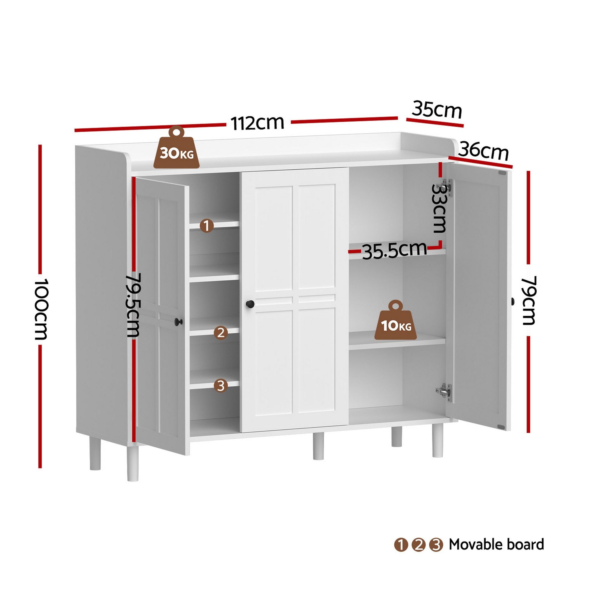 Artiss Shoe Rack Cabinet Storage Cupboard Adjustable Shelf White FUR-S-SHOE-112-WH-AB