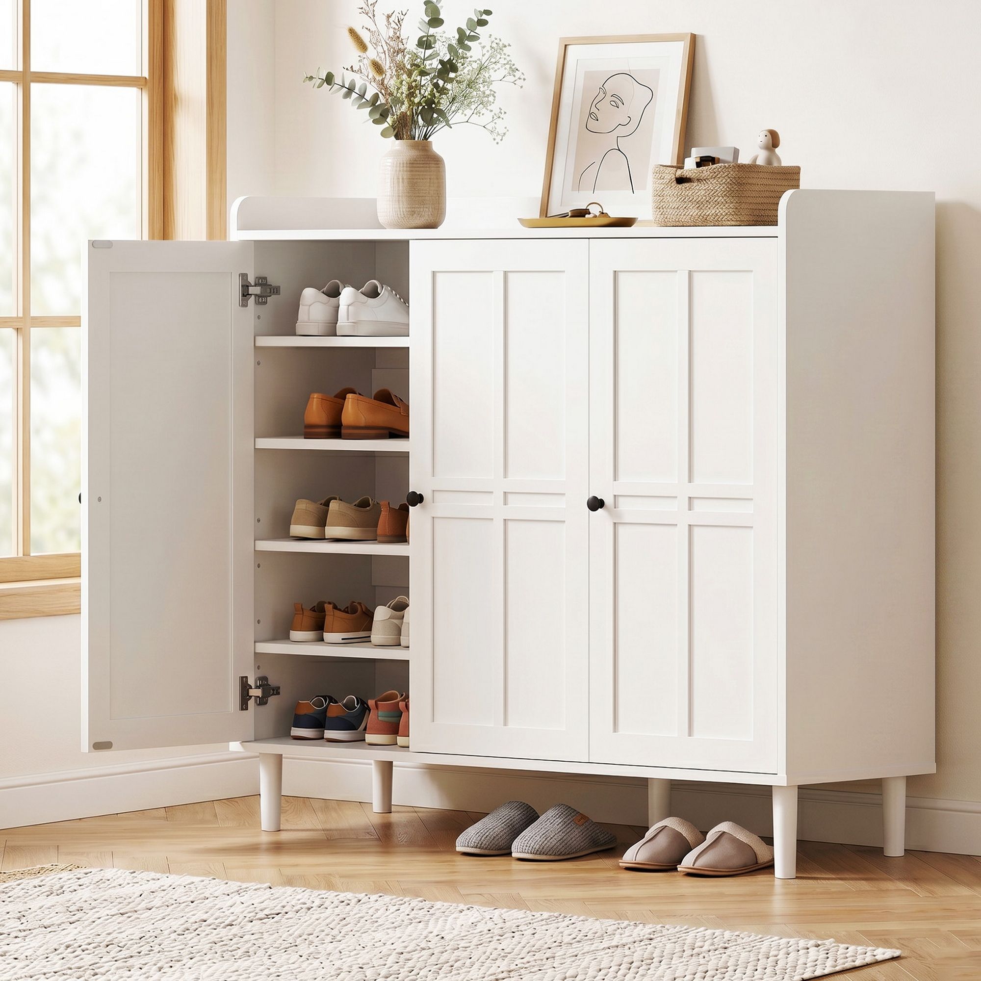 Artiss Shoe Rack Cabinet Storage Cupboard Adjustable Shelf White FUR-S-SHOE-112-WH-AB