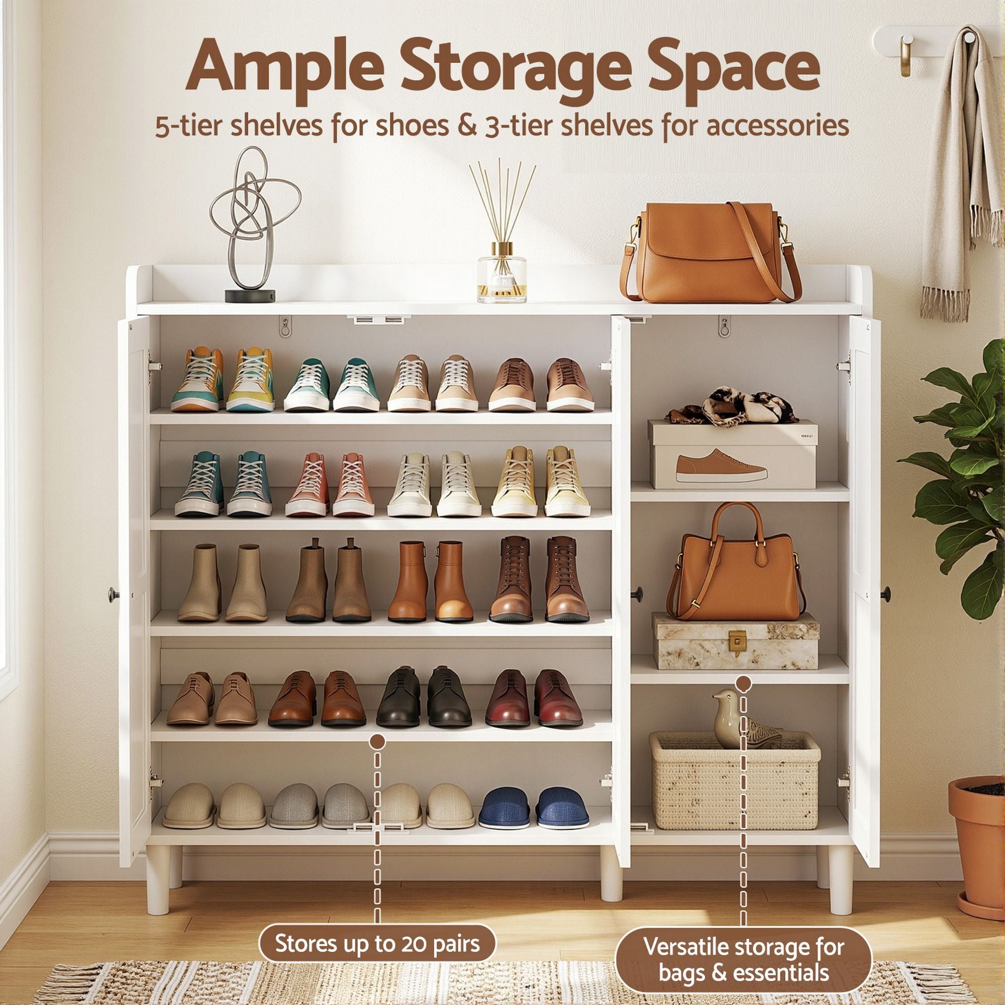 Artiss Shoe Rack Cabinet Storage Cupboard Adjustable Shelf White FUR-S-SHOE-112-WH-AB