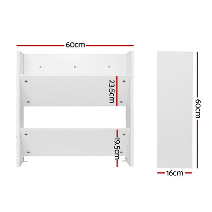 Artiss Shoe Rack 2-tier 12 Pairs Wall Mounted x2 - White FUR-S-SHOE-2T-FL01-WHX2