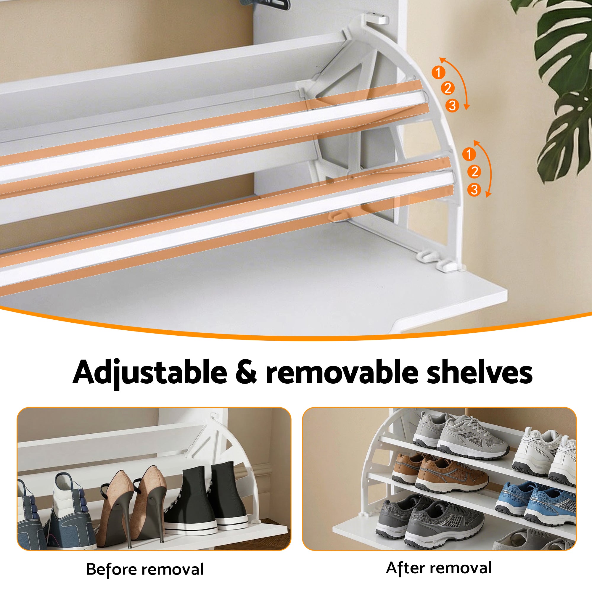Artiss Shoe Rack Cabinet 24 Pairs Adjustable Shelf White FUR-S-SHOE-3D3-WH-AB