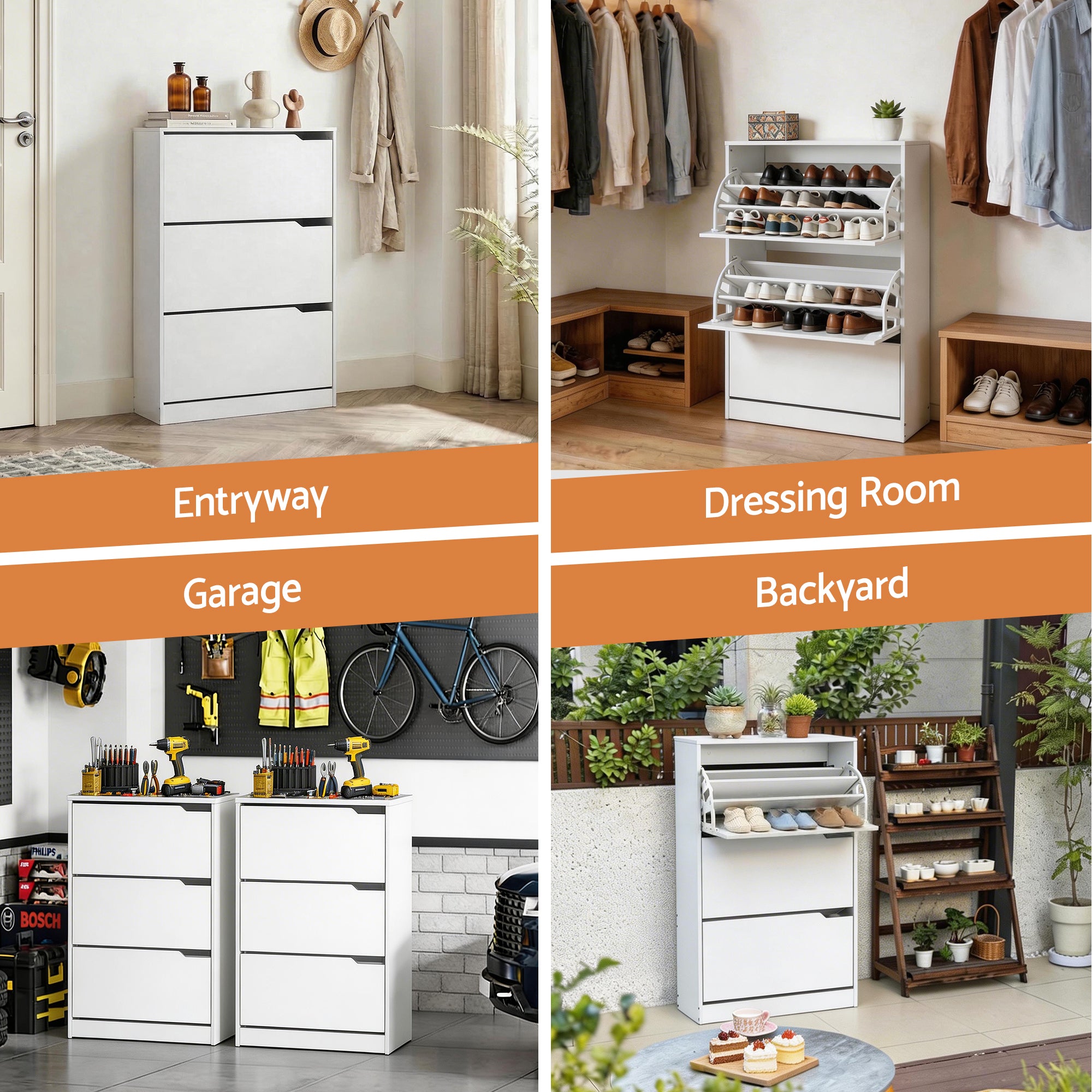 Artiss Shoe Rack Cabinet 24 Pairs Adjustable Shelf White FUR-S-SHOE-3D3-WH-AB