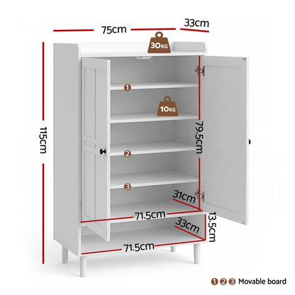 Artiss Shoe Rack Cabinet Storage Cupboard 3 Adjustable Shelves White FUR-S-SHOE-75-WH-AB