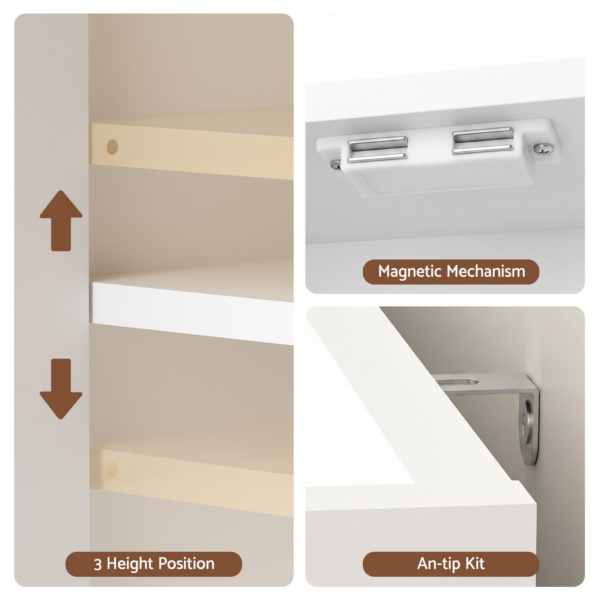 Artiss Shoe Rack Cabinet Storage Cupboard 3 Adjustable Shelves White FUR-S-SHOE-75-WH-AB