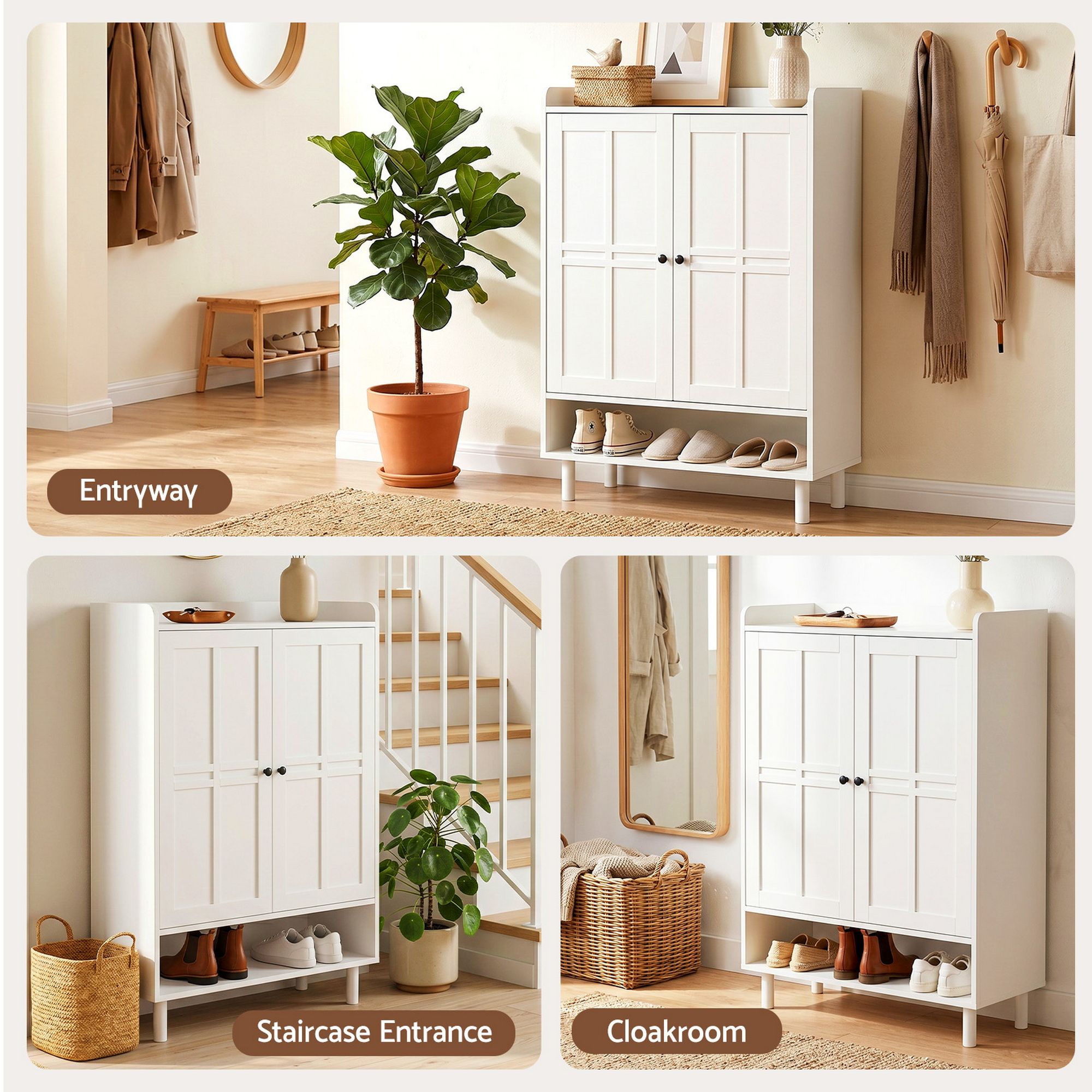Artiss Shoe Rack Cabinet Storage Cupboard 3 Adjustable Shelves White FUR-S-SHOE-75-WH-AB