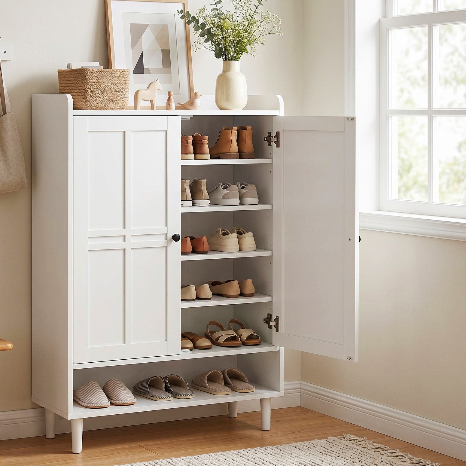 Artiss Shoe Rack Cabinet Storage Cupboard 3 Adjustable Shelves White FUR-S-SHOE-75-WH-AB