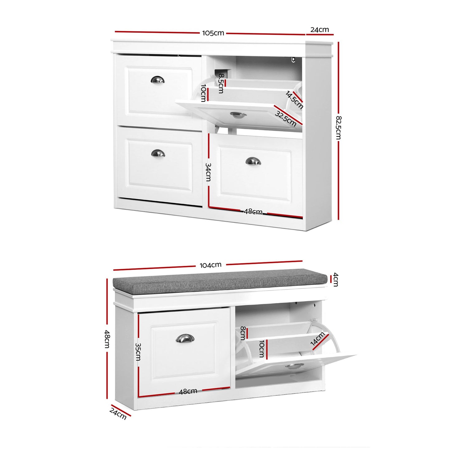 Artiss Shoe Cabinet Bench Set Flip Drawer Hallway Living Room White FUR-S-SHOE-BEN-WH