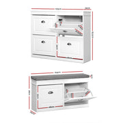 Artiss Shoe Cabinet Bench Set Flip Drawer Hallway Living Room White FUR-S-SHOE-BEN-WH