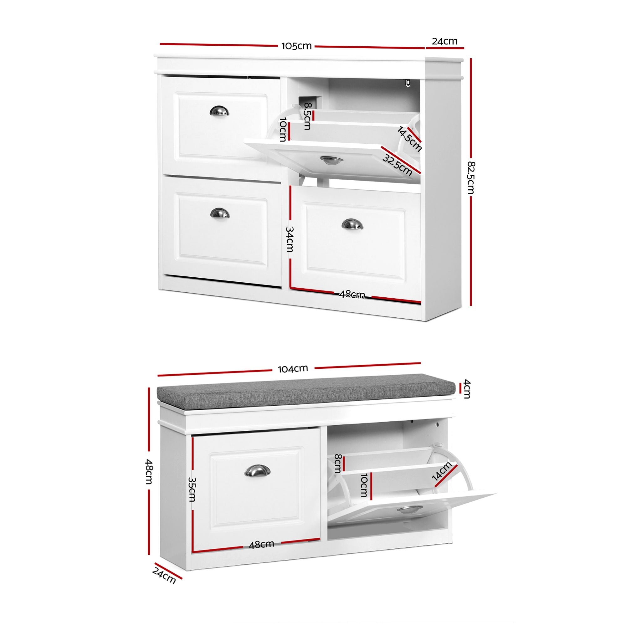 Artiss Shoe Cabinet Bench Set Flip Drawer Hallway Living Room White FUR-S-SHOE-BEN-WH