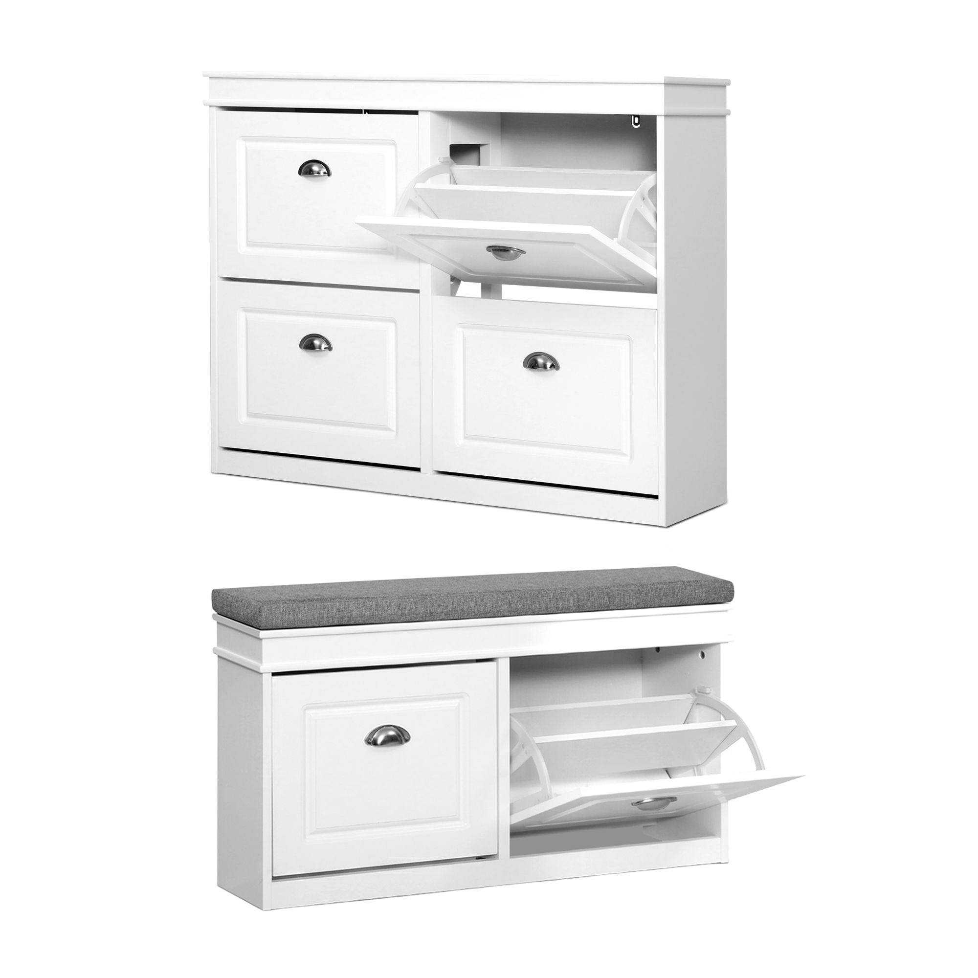 Artiss Shoe Cabinet Bench Set Flip Drawer Hallway Living Room White FUR-S-SHOE-BEN-WH