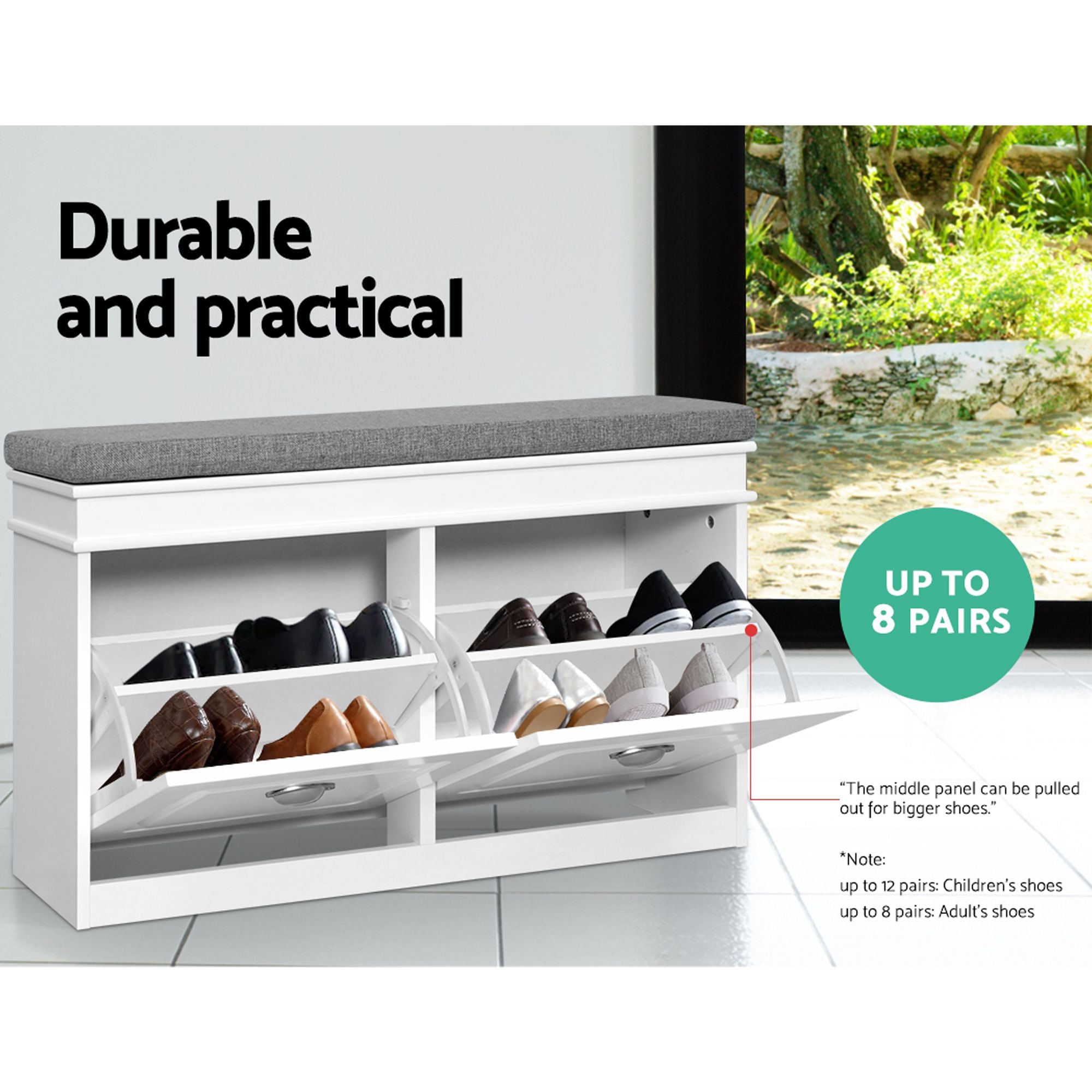 Artiss Shoe Cabinet Bench Set Flip Drawer Hallway Living Room White FUR-S-SHOE-BEN-WH
